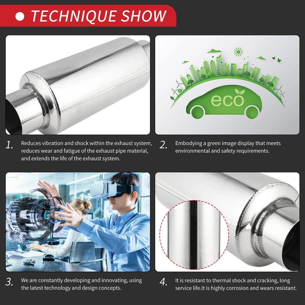 1pcs Universal 2.5" Stainless Steel Exhaust Muffler Resonator Tail Tube Silencer Car Muffler Pipe Exhaust System 12 inch Long
