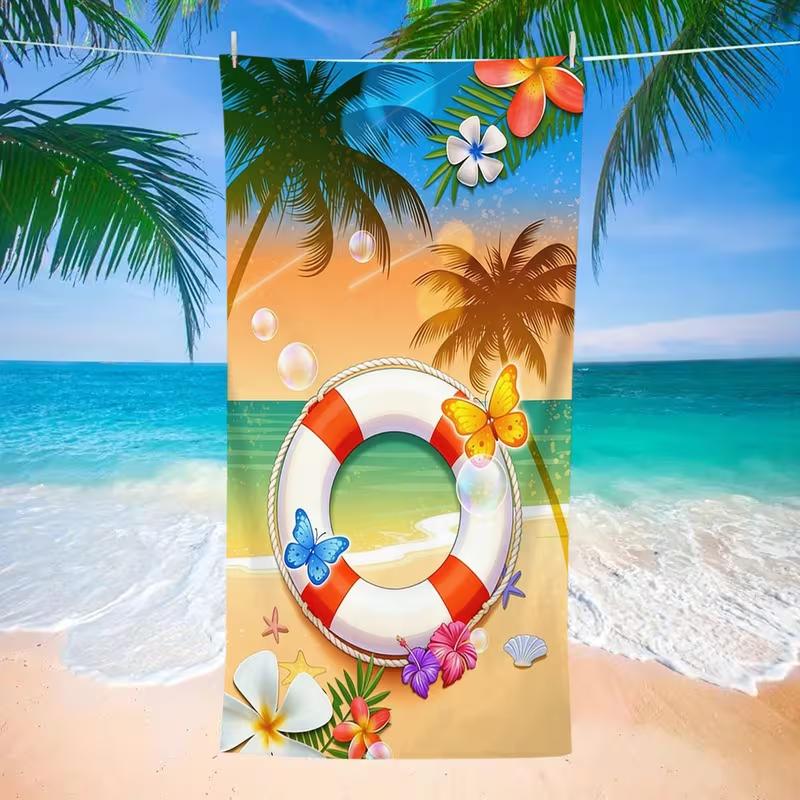 Cool Flamingo with Sunglasses Print Beach Towel Tropical Cocktail Palm Tree Pattern Quick Dry Sand-Free Absorbent Beach Blanket