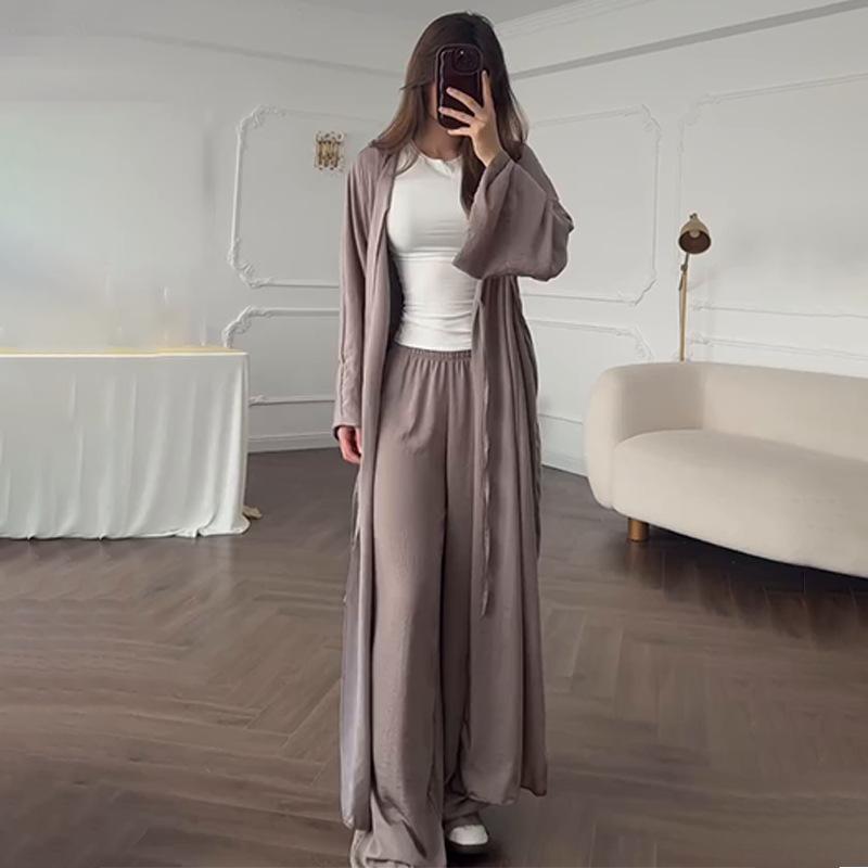 Europe, America, Amazon cross-border women's clothing new solid color long-sleeved multi-strap coat straight pants casual suit