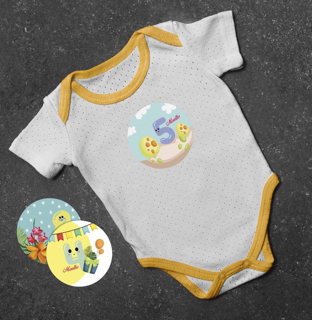 Inkdotpot 12 Month Baby  Milestone  Sticker  Boy Girl-Monthly  Milestone  Round  Stickers 24 Count