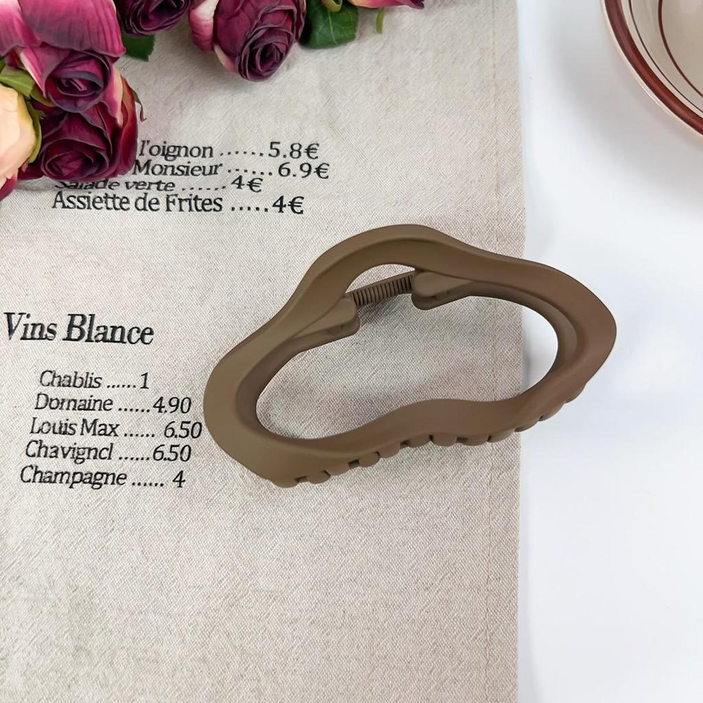 Milk Tea Color Large Hair Claw - Korean Style Fashionable Hollow Out Shark Clip for Women's Updos