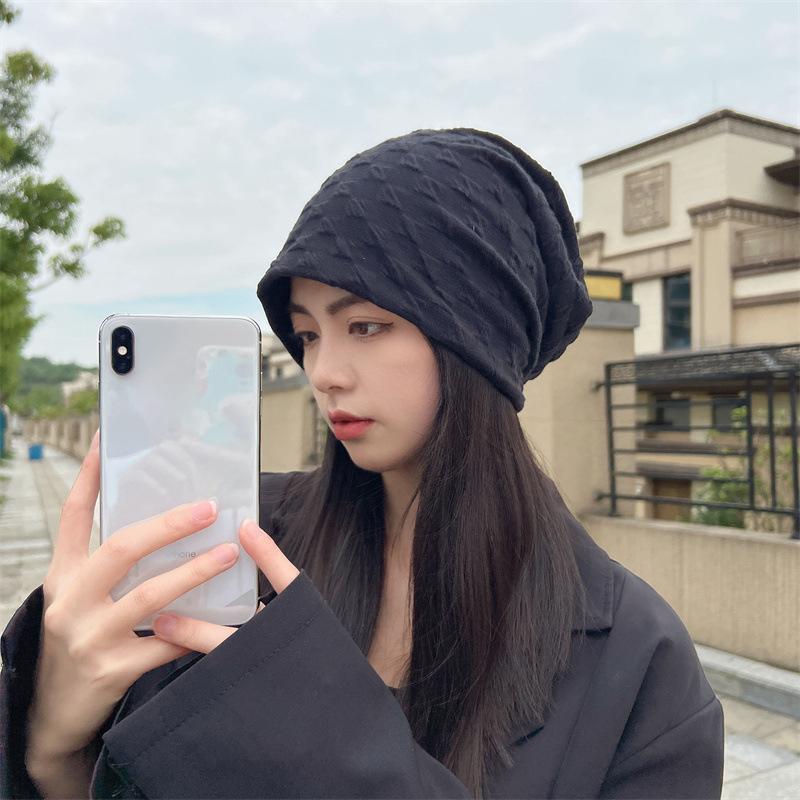 Korean Fashion Beanies for Women Girls Solid Color Cotton Heap Heap Hat Female Breathable Warm Bonnet Outdoor Soft Pullover Cap Windproof Keep Warm