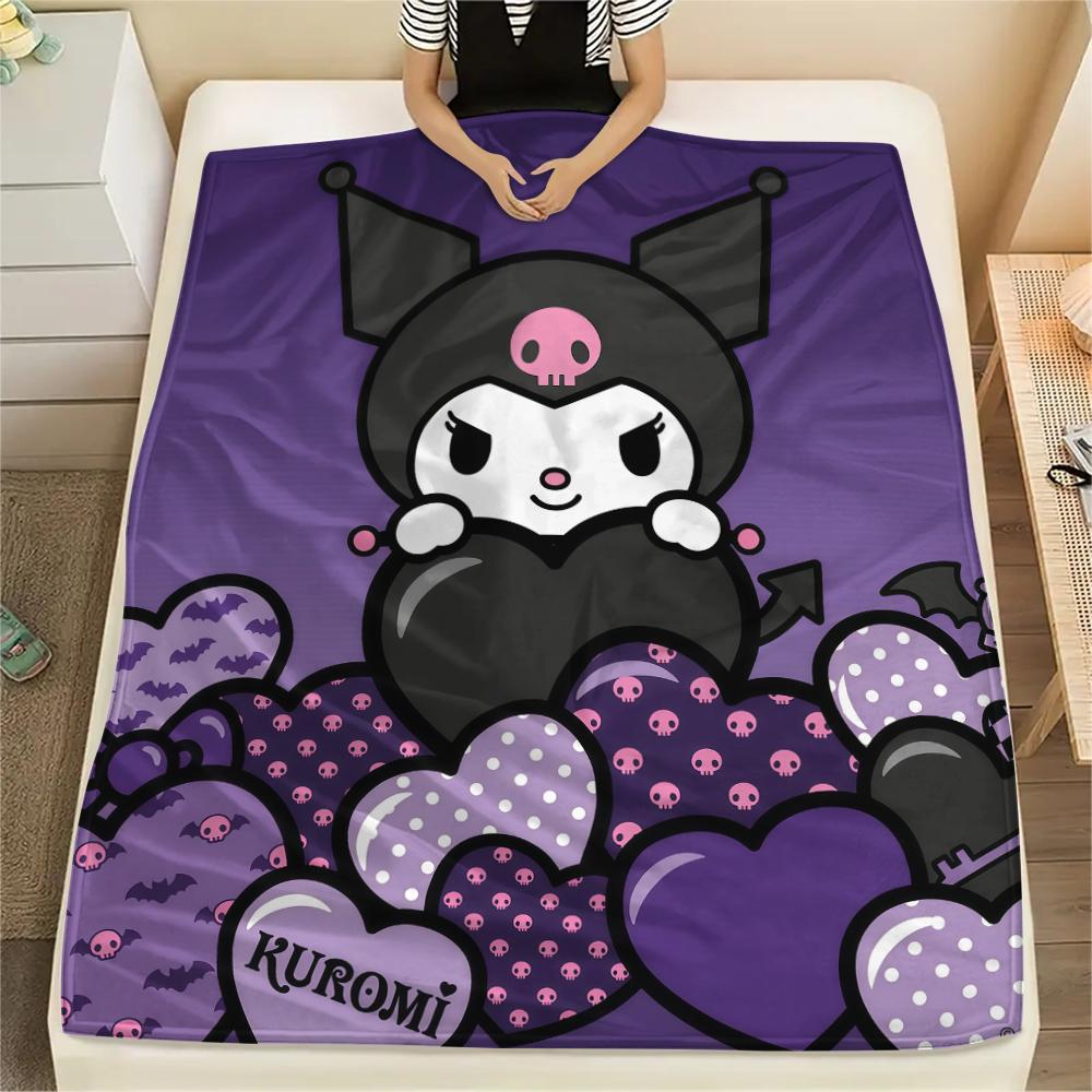 1PC Kuromi Print Flannel Blanket, High quality All Seasons, Home Decor, Warmth and Comfort, Perfect for Christmas Gifts