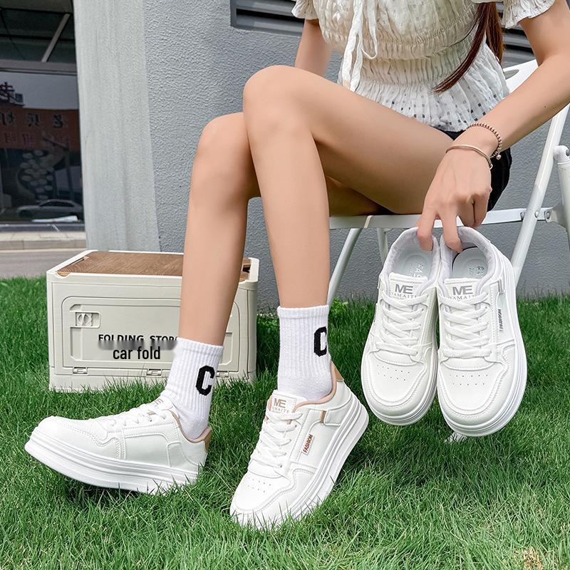 2025 Summer Girls' White Casual Breathable Running Shoes - Versatile Thick Sole Dad Sneakers