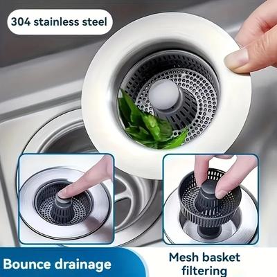 3 In 1 Kitchen Filter Sink Pop Up ABS Silver Plated Sink Strainer Drain Basket Stopping Blockage Bouncing Core Leak-proof Plug