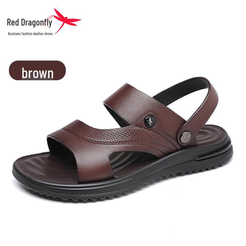 Red Dragonfly Men s Genuine Leather Summer Sandals: Two-Use Outdoor/Dad Beach Slippers 42