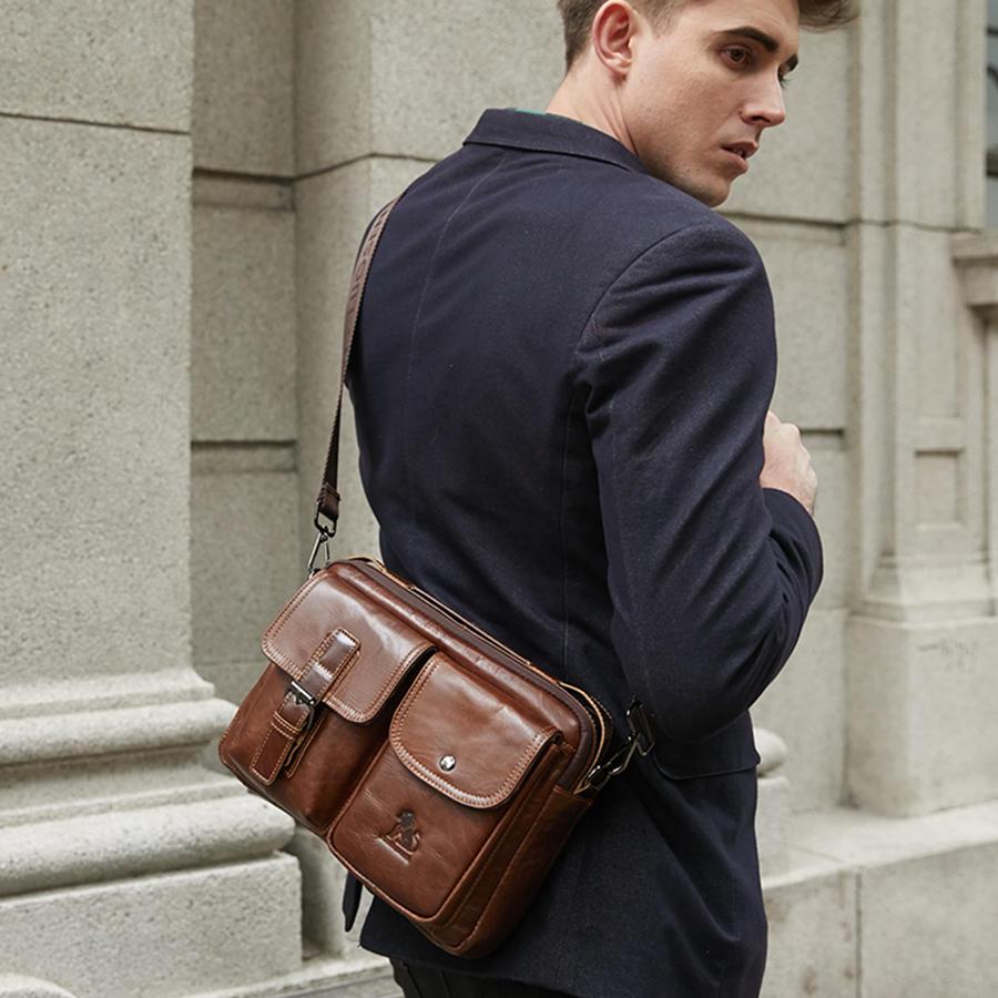 LAOSHIZI Genuine Leather Men's Shoulder Bag Vintage Male Messenger Bags Men Business Crossbody Bag