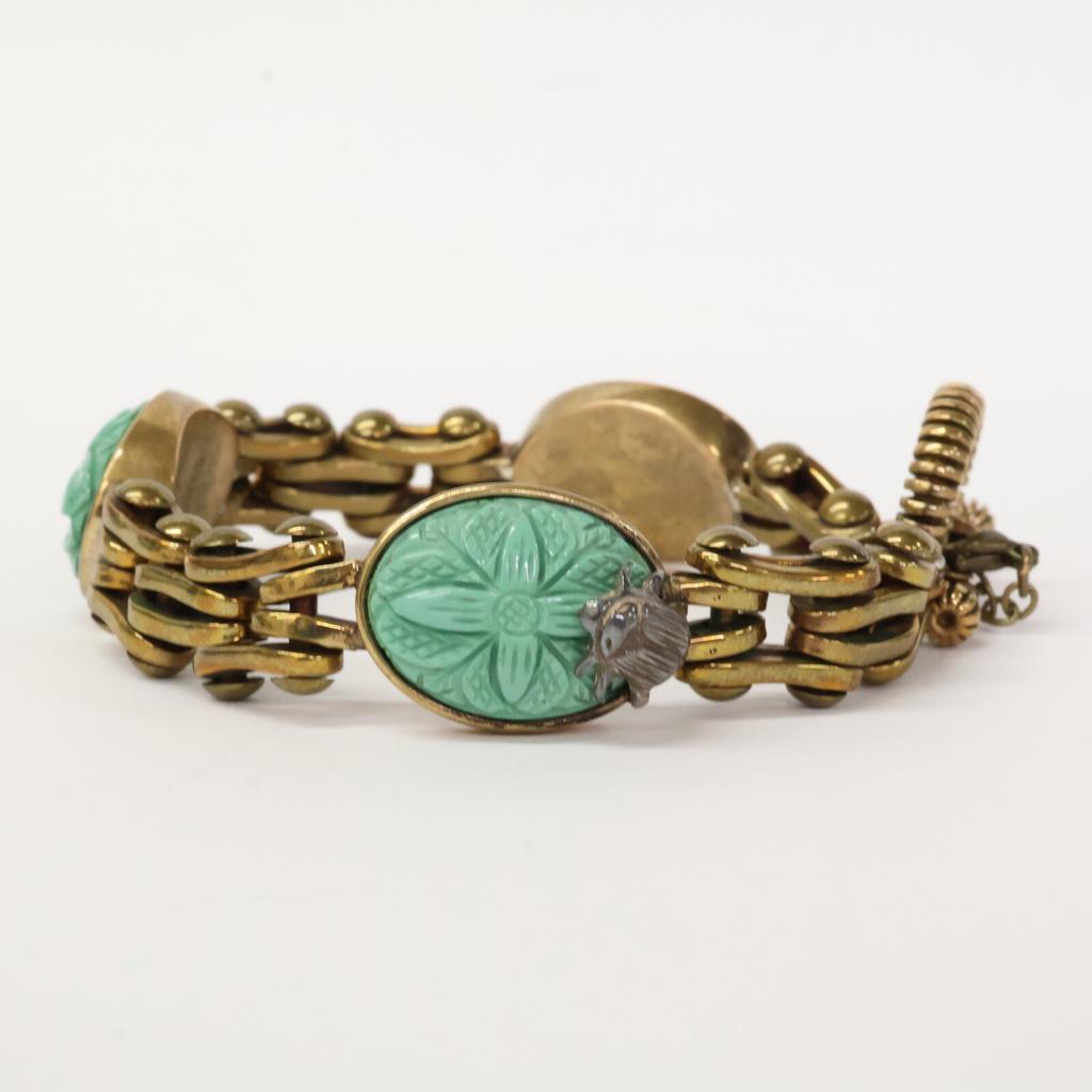 STEPHEN DWECK 2011 Flower Carving Turquoise Bracelet Gold/GreenUsed