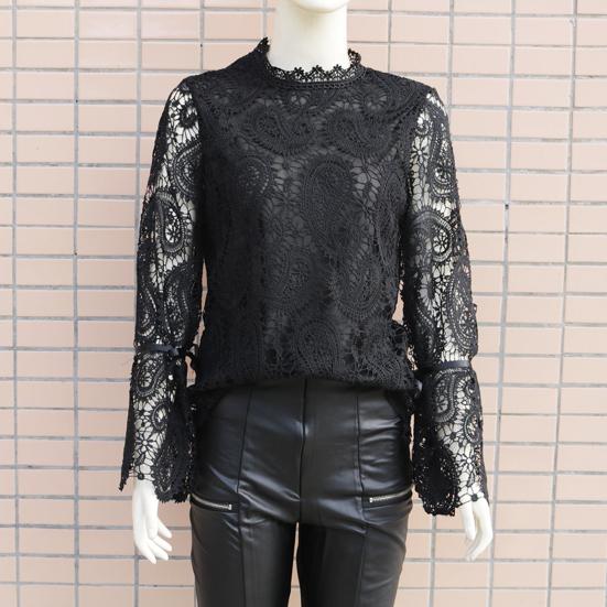 Topy volné sexy duté dámské krajkové halenky s dlouhým rukávem