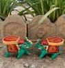 Hand Painted Wooden Elephant Stool Pair, Indian Folk Art Decorative Table