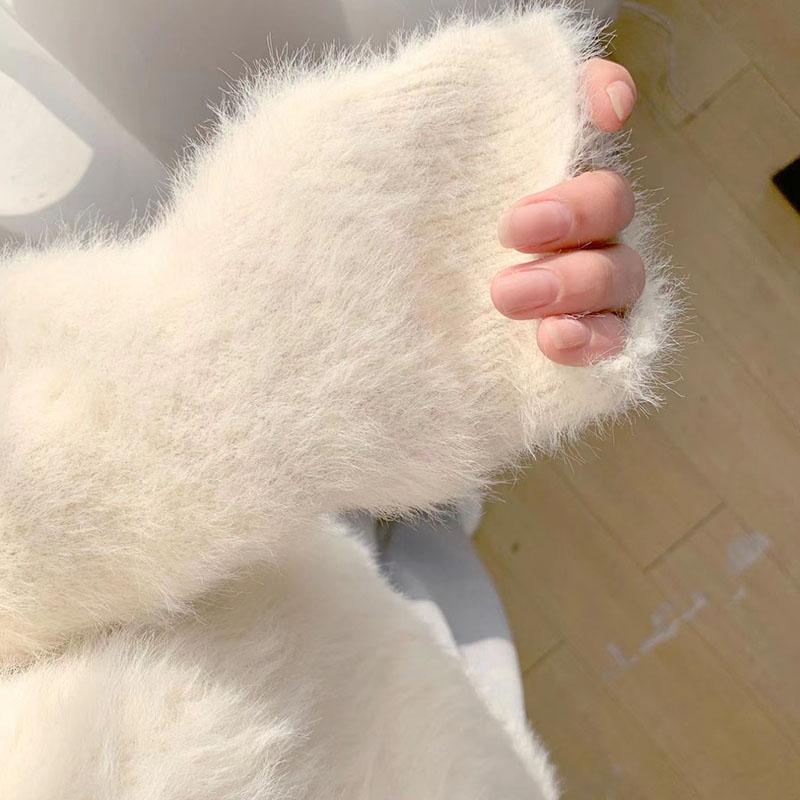 Svetry s výstřihem do V Imitace norky Ženy Pletené svetry zahuštěné Dámské Podzim Zima Teplé Jednobarevné Volné Ležérní svetry