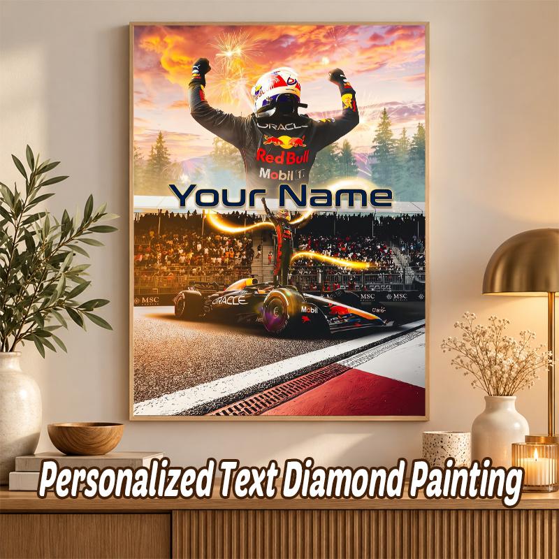 Max Verstappen Custom Name Text 5D Diamond Painting Kit DIY Full Drill Diamond Art Decoration