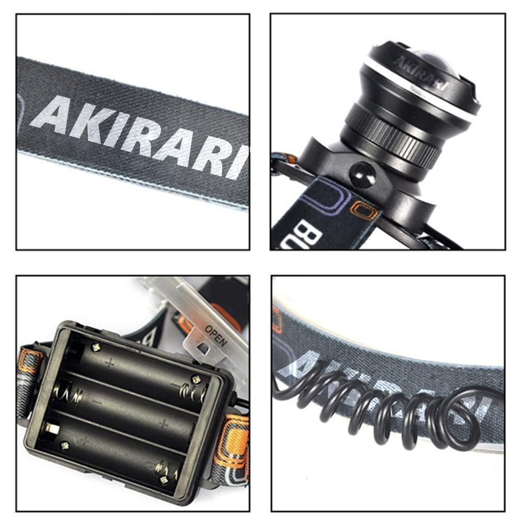 Exclusive AKIRARI LED Headlight Flashlight Battery Operated 3 Modes Zoom Adjustable 1800LM CREE XML T6 Headlamp Disaster Prevention Adjustable High