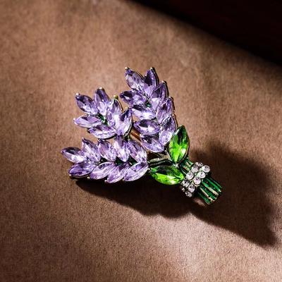 Exquisite Purple Lavender Brooch Women's Brooches Crystal Rhinestone Bouquet Pins Clothing Coat Jewelry Gift