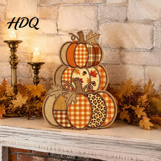 Warm Color Table Ornaments Wooden Autumn Harvest Patchwork Ornament for Decoration Retro Decorative Mason Jars Festival Ornament Lightweight