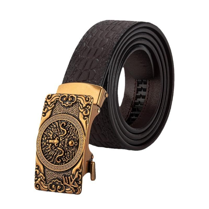 Meier Men's genuine leather belt - zodiac alloy automatic buckle - premium top grain cowhide jeans belt
