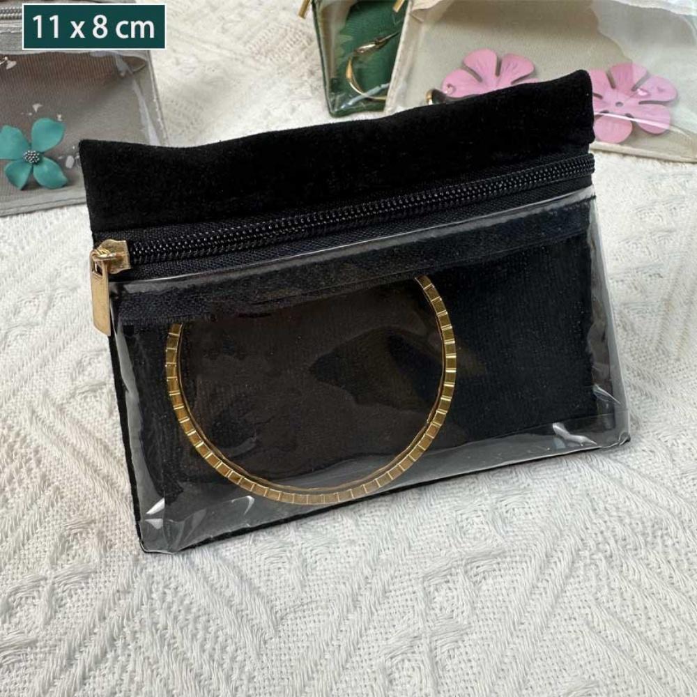 

Portable Velvet Jewelry Bag Earrings Necklace Bracelet Zipper Pouch Transparent Display Bags Travel Watch Jewelry Storage Bag чорний