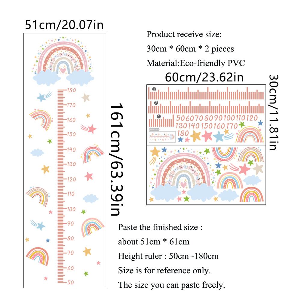 Cartoon Rainbow Height Scale Wall Sticker for Kids Room Decoration Home Bedroom Mural Decor Self-adhesive Decals