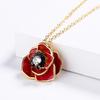 Delicate Enamel Flower Pendant Womens Handcrafted Red Rose Gold Necklace Sweater Chain