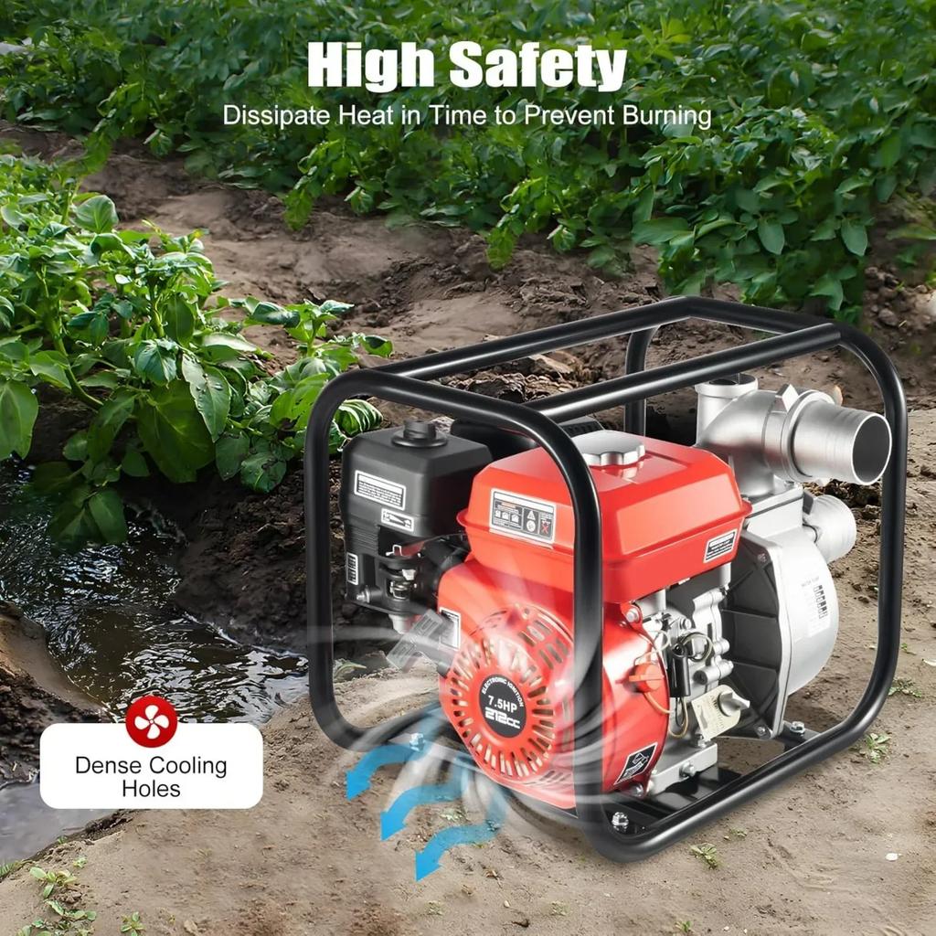 212CC Portable Gasoline Engine Water Pump for Farmland Watering Garden Irrigation,4-Stroke Gas Powered Trash Water Transfer Pump