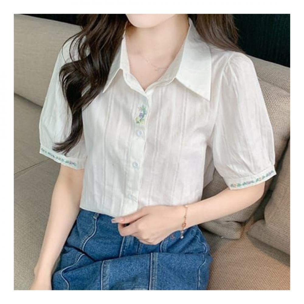 Navava Romantic Flower Embroidery Half Sleeve Shirt Nb2098