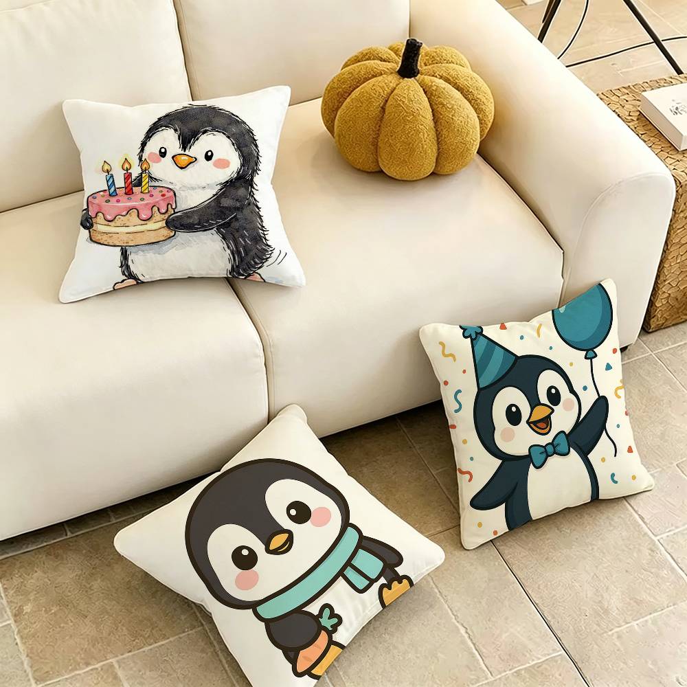 Cute Penguin Kawaii Cartoon Pillow Case Square DoubleSided Sofa Cushion Cover Bedroom Bedside Pillow Gift