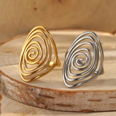 Retro Geometrischer Spiralwirbel Offener Ring Edelstahl Goldfarbe Trendige Fingerringe Minimalistischer Schmuck Geschenk Großhandel