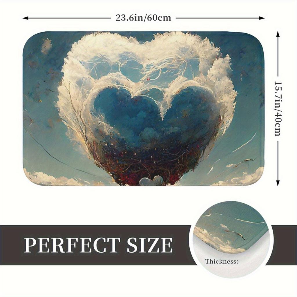 Lightning-Inspired Non-Slip Machine Washable Mat - 100% Tech Fabric with Rubber Backing, Irregular Heart Shape for Bathroom & Li