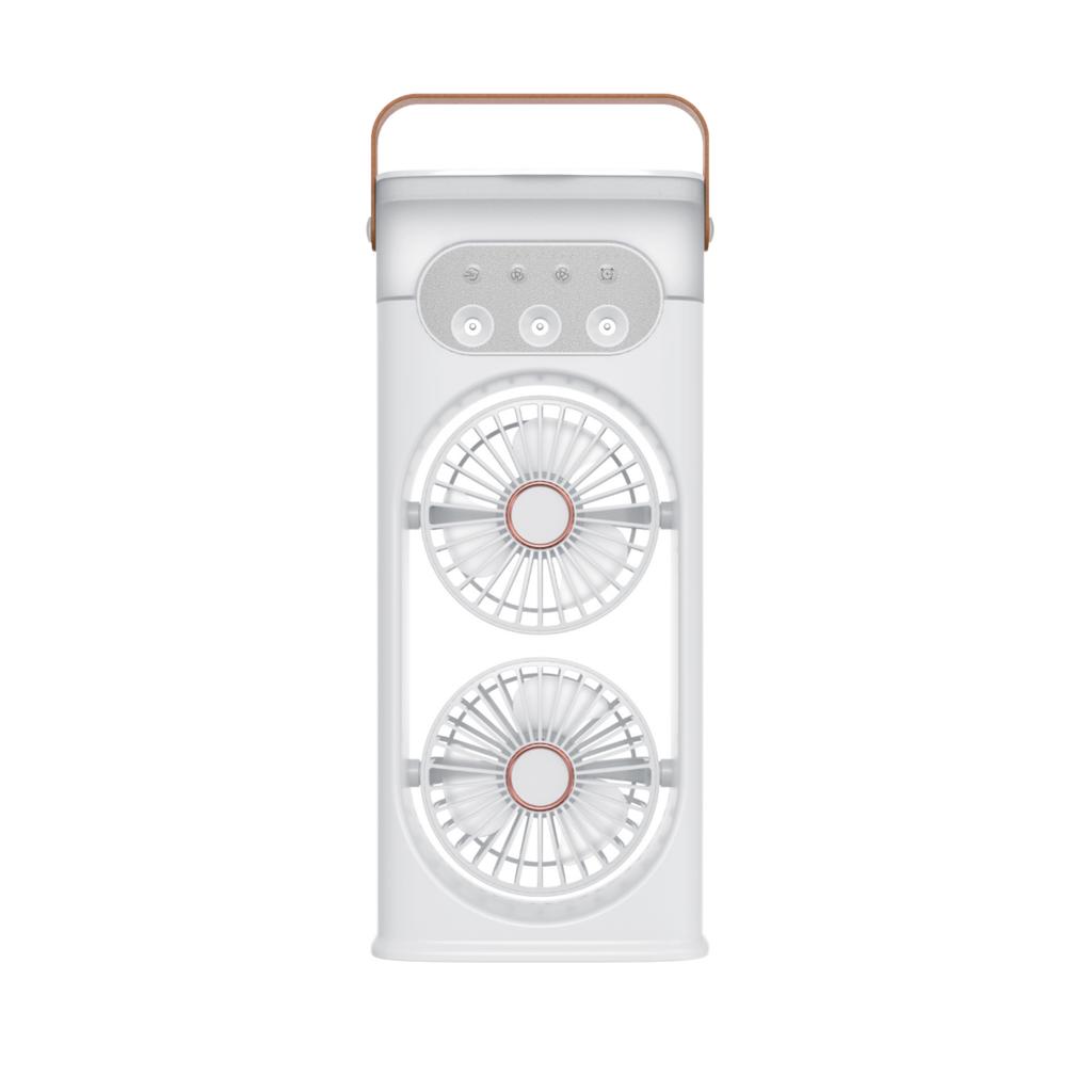 2026 Hot Selling USB Powered Rechargeable Double Head Three-Speed Remote Control Oscillating Humidify Ice Mist Fan Outdoor