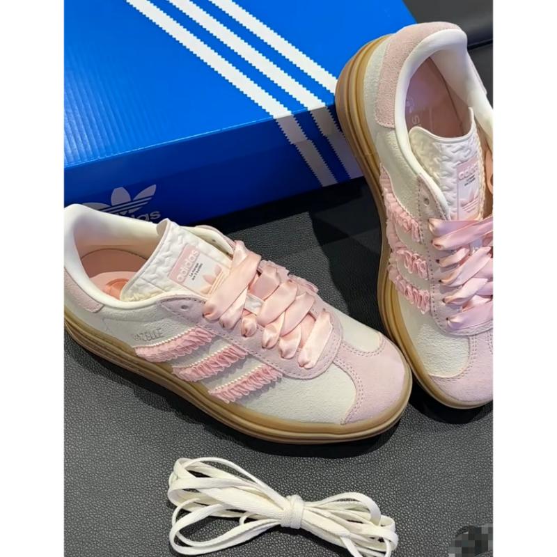 adidas Gazelle Bold Różowe Koronkowe Falbany Damskie Sneakersy Kość Słoniowa Piaszczysto-Różowe Off-White JR8374