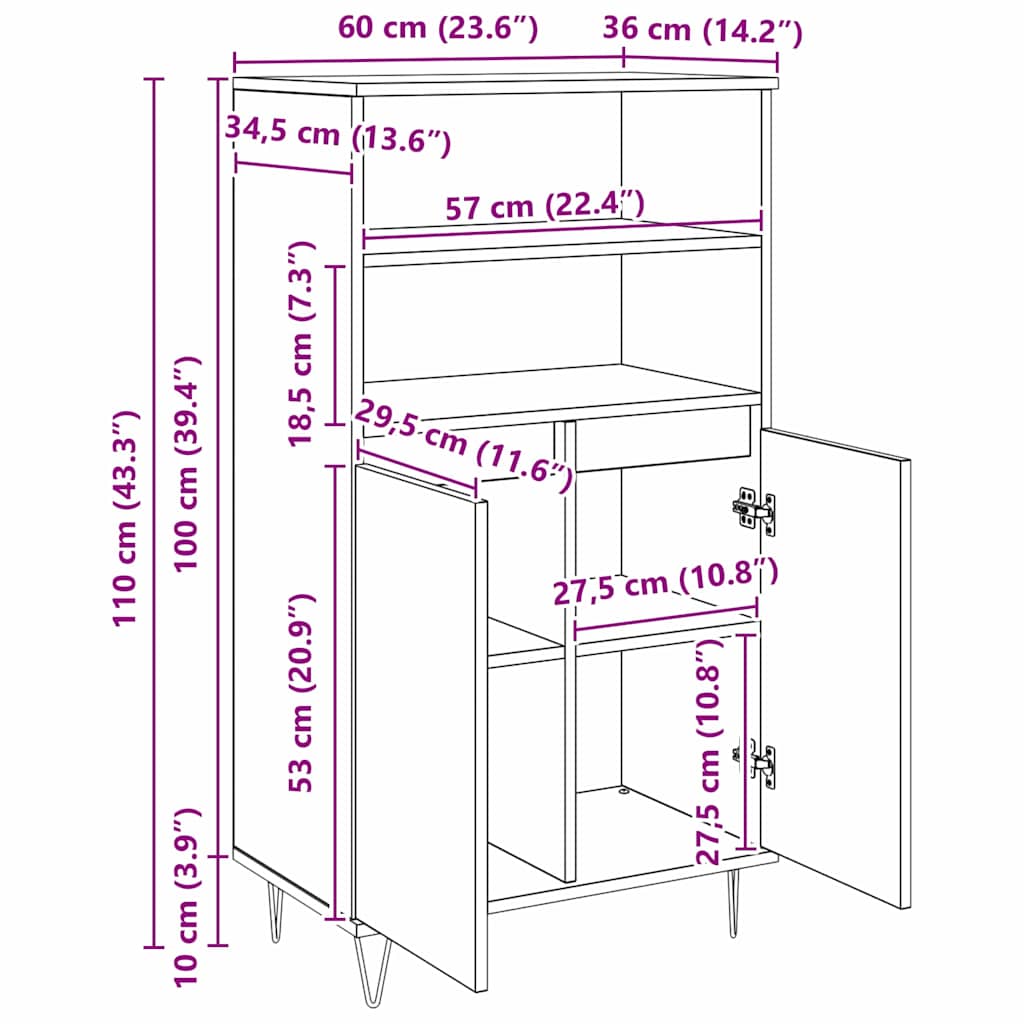 Highboard Brown 60 x 36 x 110 cm Particleboard