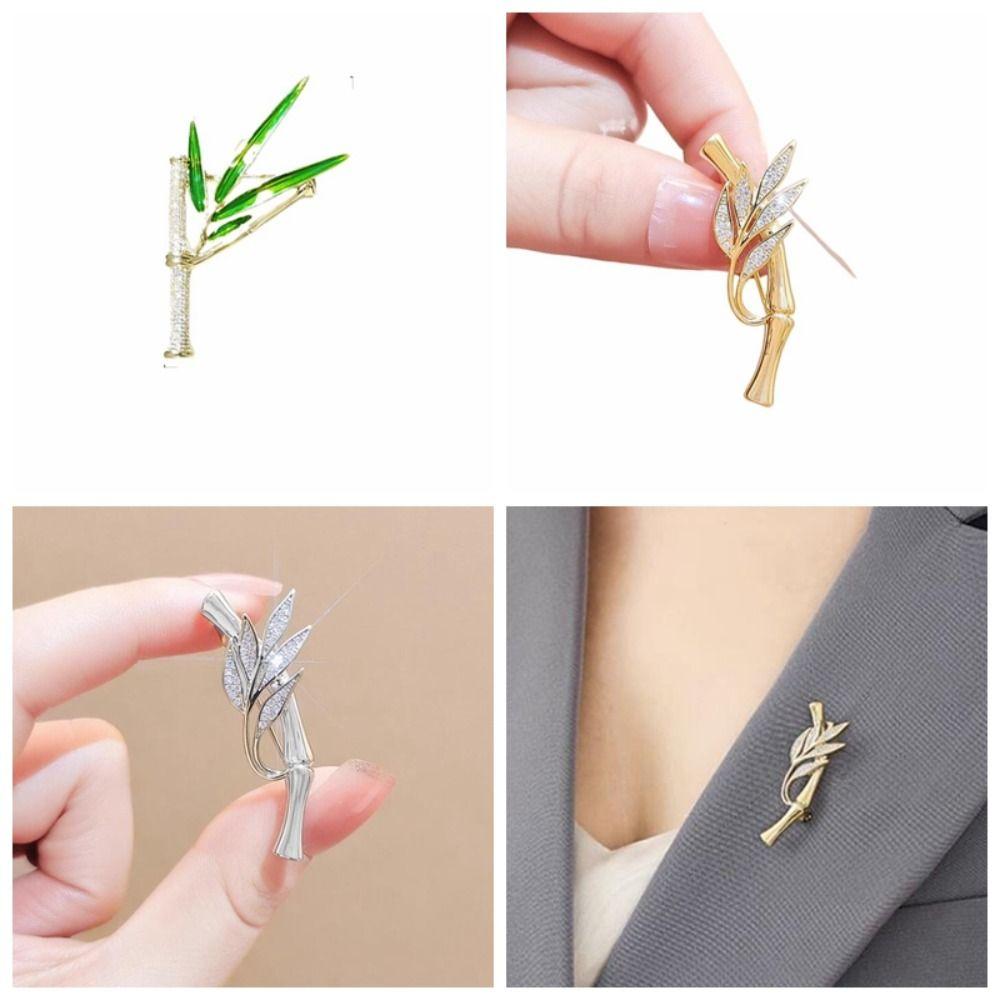 

Diamond-studded Bamboo Shape Brooch Green/silver/gold Cartoon Women