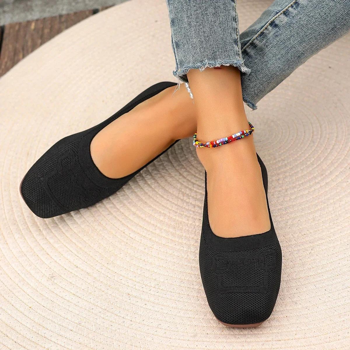 Women s Flat Shoes with Pointed Soft Knitted Sole Breathable and Comfortable Shoes Spring and Autumn 2026 New Model 36 чёрный