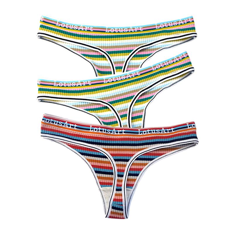 YOUULAR 3 Teile/los Mode Frauen Baumwolle Nahtlose G-string Sexy Bunte Gestreifte Dessous Höschen Thongs Weibliche Unterwäsche Dessous M-XL