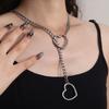 Personality Lariat Heart Necklace Stainless Steel Slip Chain Slipchain Choker Collar Punk Rock Heavy Cuban Long Chain For Unisex