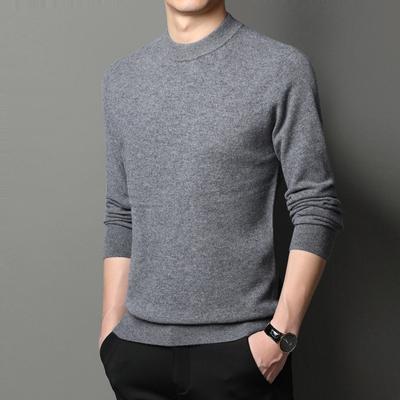 Autunno e Inverno Nuovo Maglione di Lana di Pecora da Uomo Girocollo Tinta Unita Versatile Top Maglione Tutto Lana