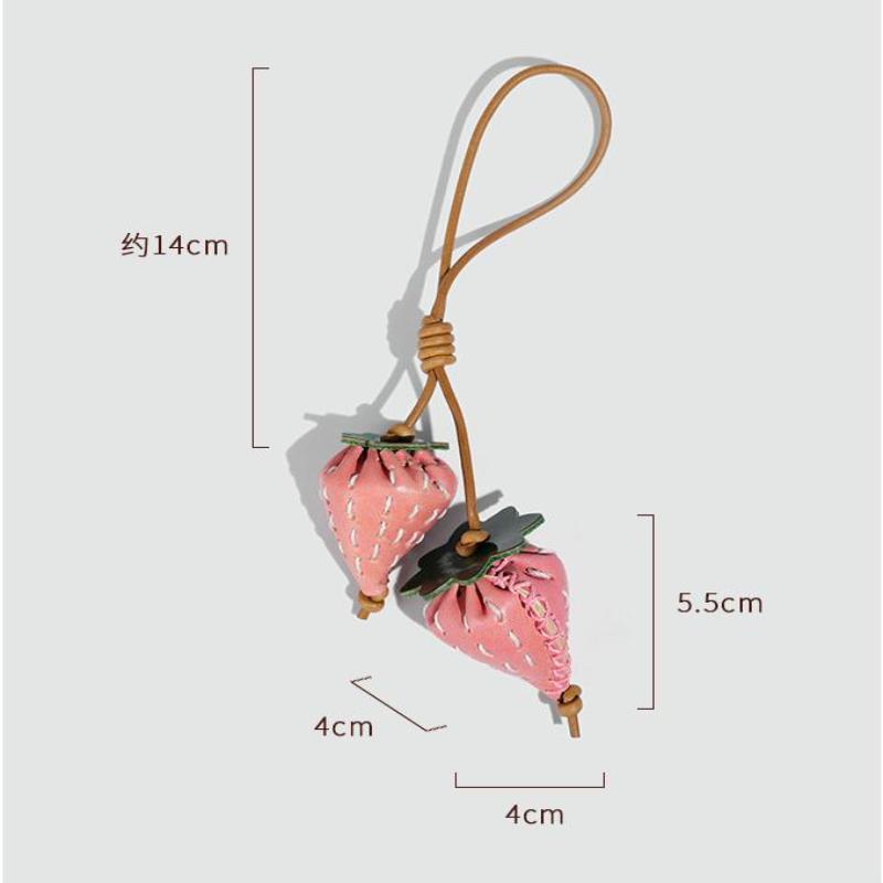 1 Piece 3D Strawberry Charm Cowhide Pendant High-End Strawberry Keychain Diy Decoration Bag Accessories