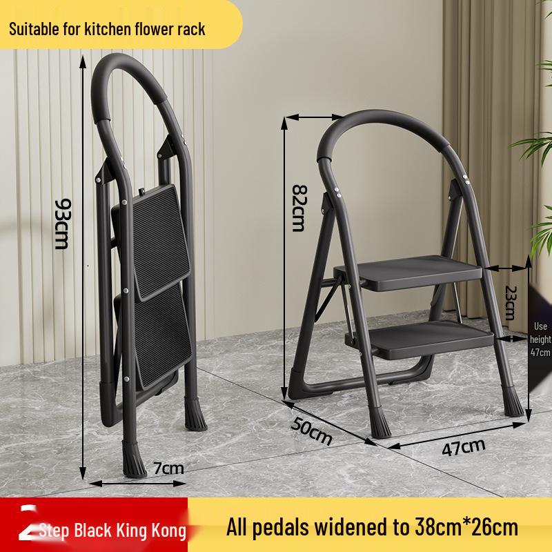 Portable A-frame Ladder with Tool Tray and Handrail, Wide Pedal for Indoor Use