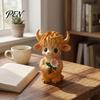 Creative Birthday Gifts for Friends Highland Cow Holding Flower Statue, Cute Resin Animal Figurine, Desk Accessories Women Farmhouse Sculpture