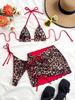 European And American Contrasting Colors Fashion Bikini Three-Piece Swimsuit Sexy Lace-Up Halter Skirt Bikini Swimsuit Women