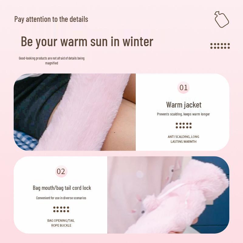 Long Hot Water Bottle with Plush Cover - Explosion-Proof, Large Capacity Hand and Bed Warmer.