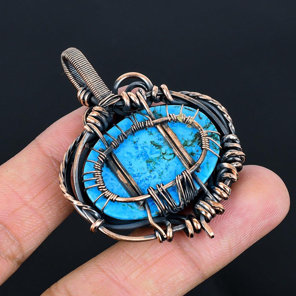 Tibetan Turquoise Pendant, 999 Copper Wire Wrapped Gemstone Jewelry, Handmade Tree Of Life Pendant, For Thanksgiving