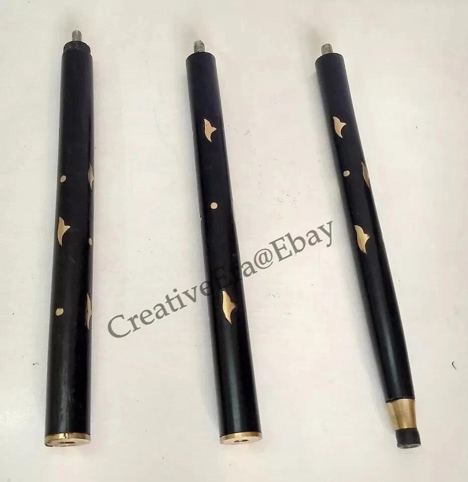 Designer Brass Long Handle Walking Stick Black Wooden Brass Inlaid Cane Gift