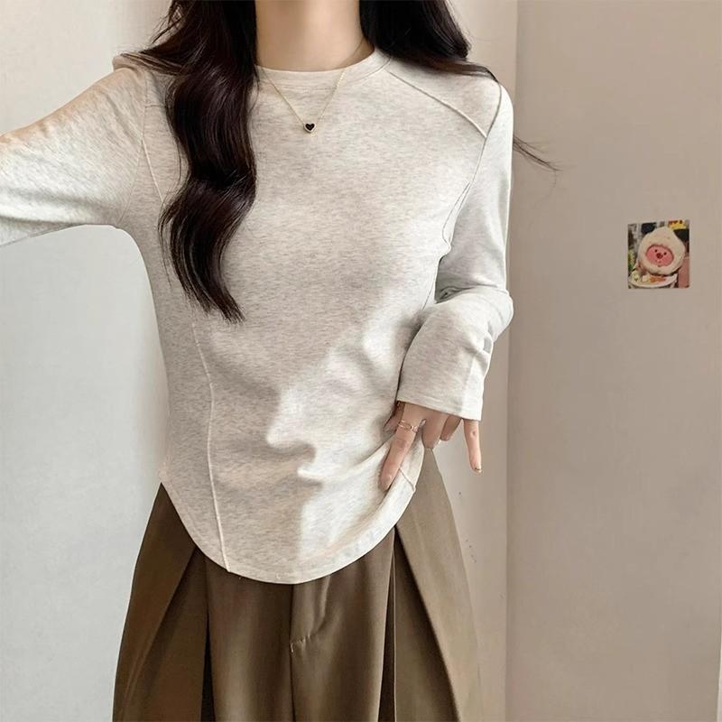 

Трикотажная базовая рубашка с длинными рукавами для женщин, осенняя приталенная пикантная женская футболка с круглым вырезом и круглым вырезом 2XL