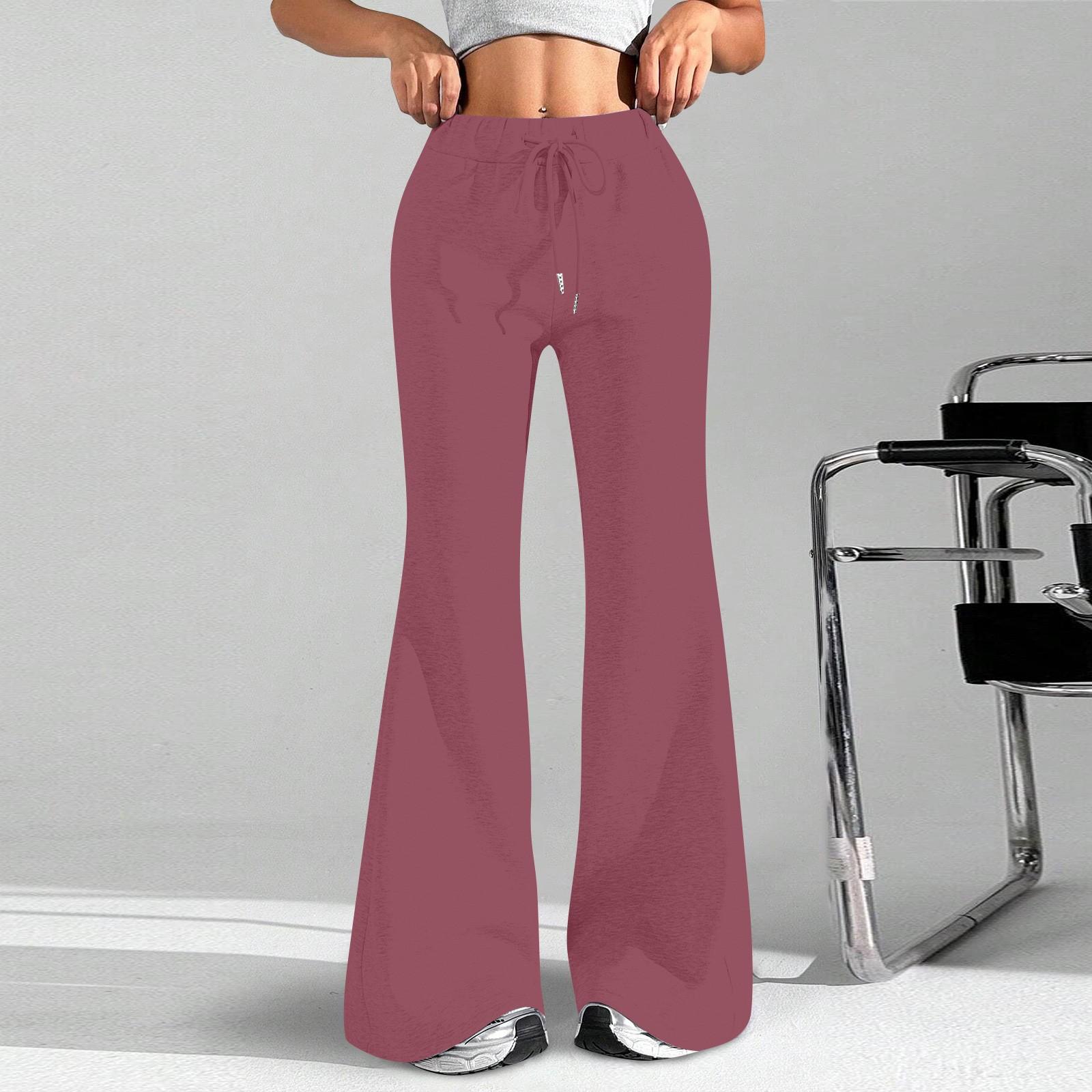 

Ladies Fashion Loose Draw String Waist Solid Color Cargo Pants Leisure Flares L рожевий