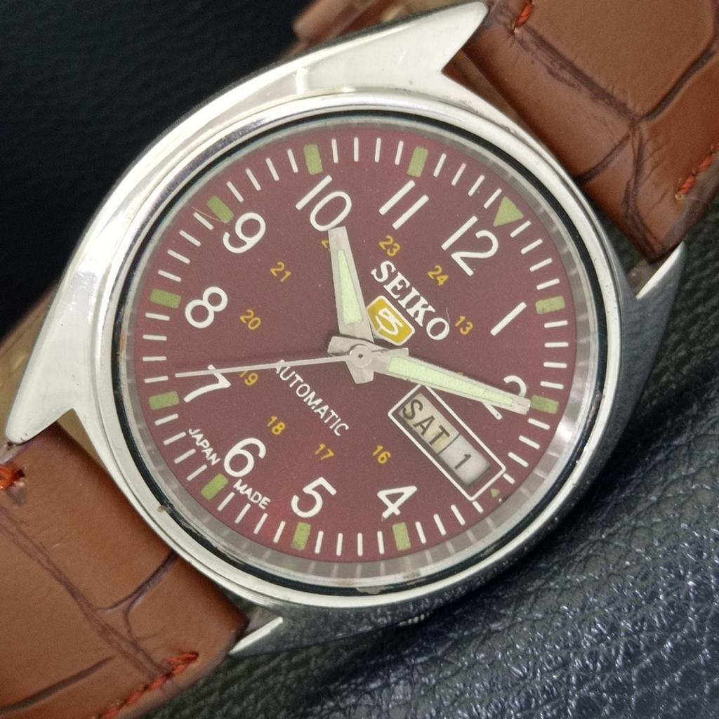 VINTAGE SEIKO 5 AUTOMATIC 6309A JAPAN MENS MAROON COLOR DIAL WATCH A701553-5 R206b-a701553