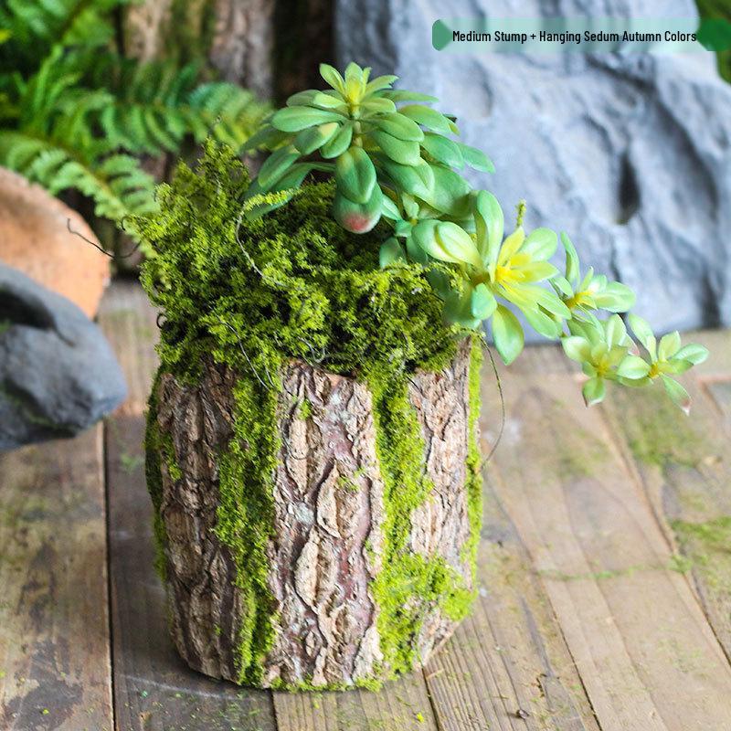 Forest Style Artificial Tree Stump with Moss Bark - Kindergarten and Country Style Decorative Ornament, Perfect for Landscaping or Inserting Flowers.