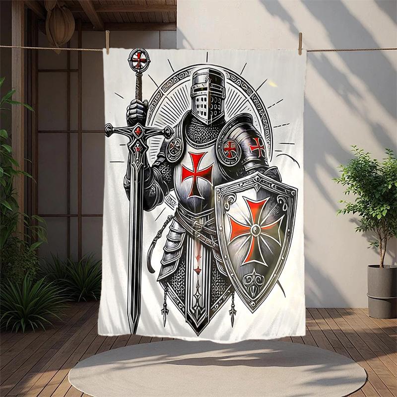 Cross Templars Knight Flannel Blanket Soft Warm All-Season Throw, Design for Camping, Car Travel, Hiking Sofa, Bed, Office Perfect Gift for Parties