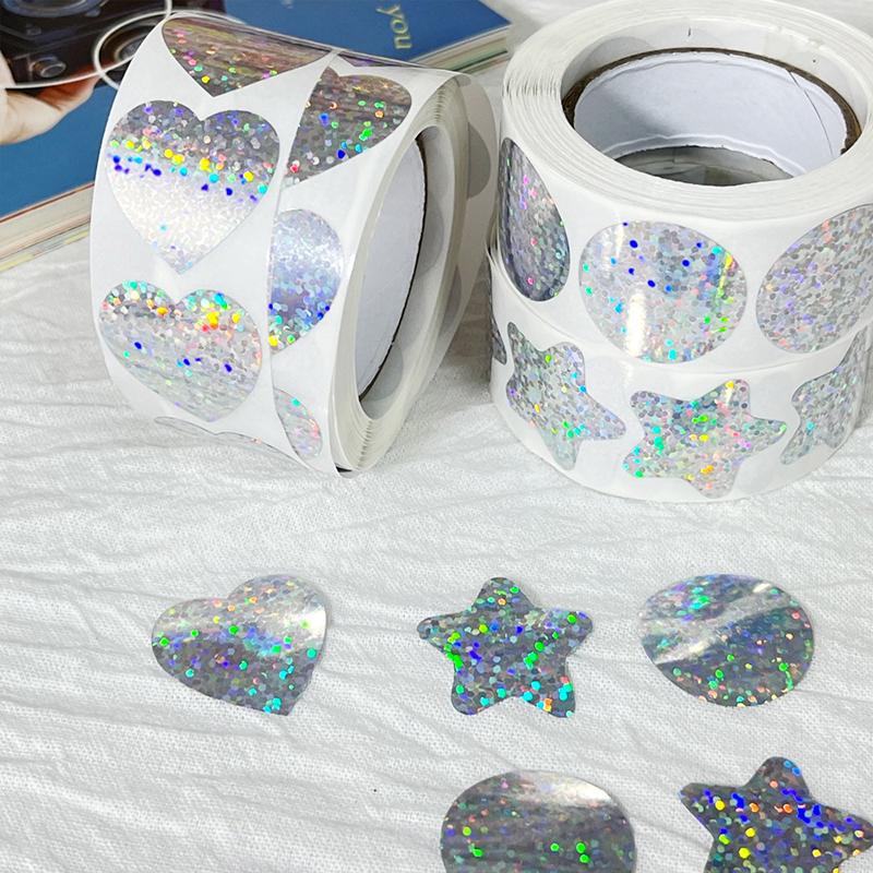 500pcs/roll 1inch Sequin Sticker Star Heart Circle Decor Sticker Gift Decor Sticker Birthday Baby Shower Party Decor Supplies