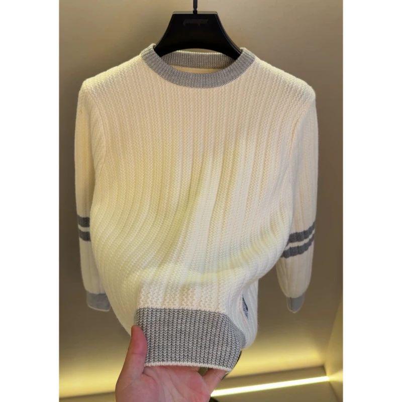 2025 Men s Winter Knitwear: Round Neck Striped Sweater XXL